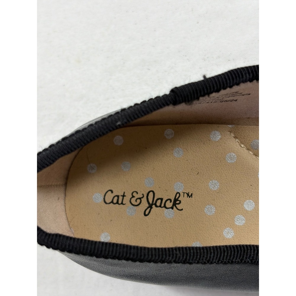 Cat & Jack Girls Black Ballet Flats Bow Detail Size 3 Non-Marking Sole Like New - Picture 7 of 11